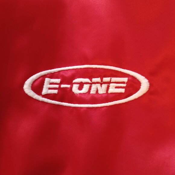 1980s Pla-Jac by Dunbrooke E-One Fire Trucks Red Satin Jacket Adult Large - Picture 3 of 16